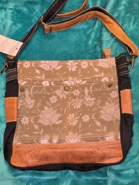 Blossom Print Upcycled Canvas And Brown Leather Trim Shoulder Bag By Creative